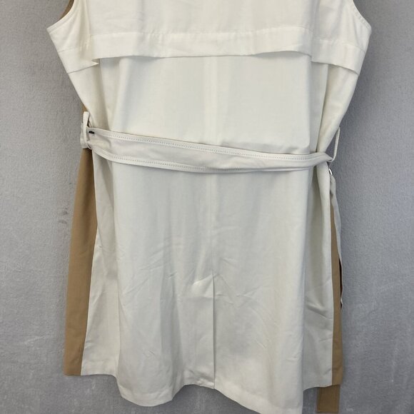 Nine West Sleeveless Trench Vest Womens 2XL Tan White Belted Double Breasted - Picture 14 of 14